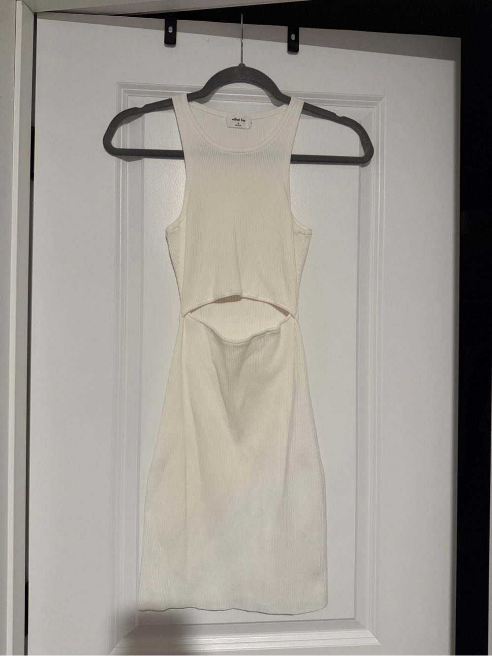 Wilfred Ivory Ribbed Mini Dress with Front Cutout
